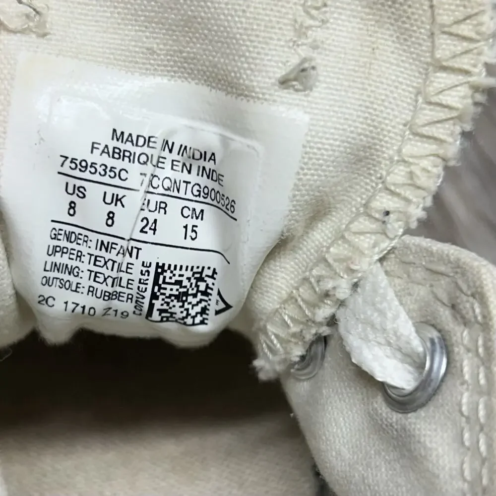 Converse Infant Youth US Size 8 White Blue Lettering Low Top Sneaker Shoes
